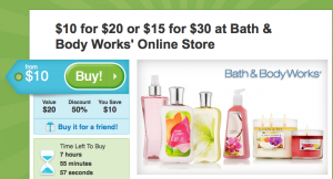 Bath & Body Works Online: $30 worth for $15 or $20 worth for $10 @Groupon 