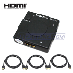 3-Port Auto Sensing HDMI Switch + 3-Pack of 6' HDMI Cables for $10.99 at Meritline.com